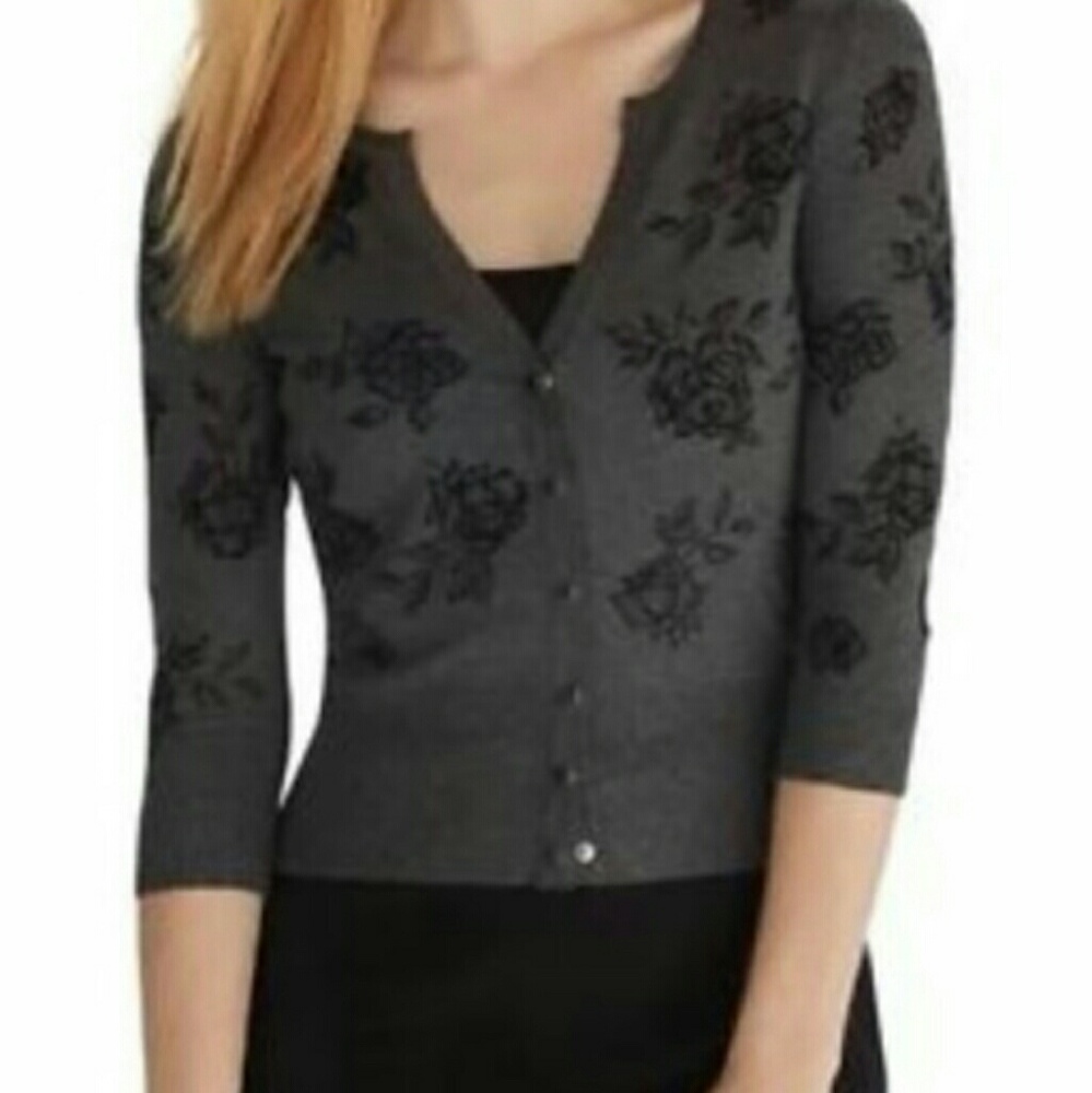 White House Black Market 3/4 Sleeve Rose Cardigan